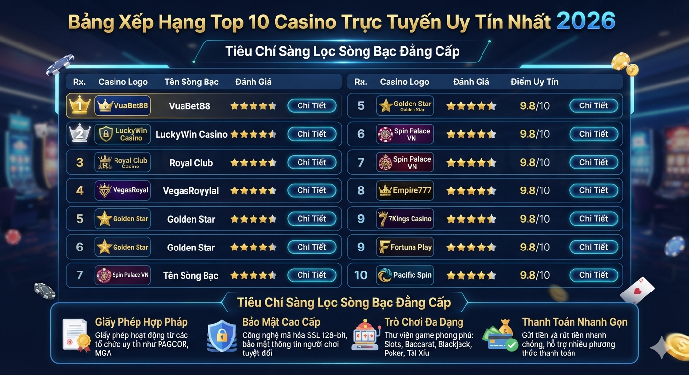 top 10 casino trực tuyến uy tín nhất 2026